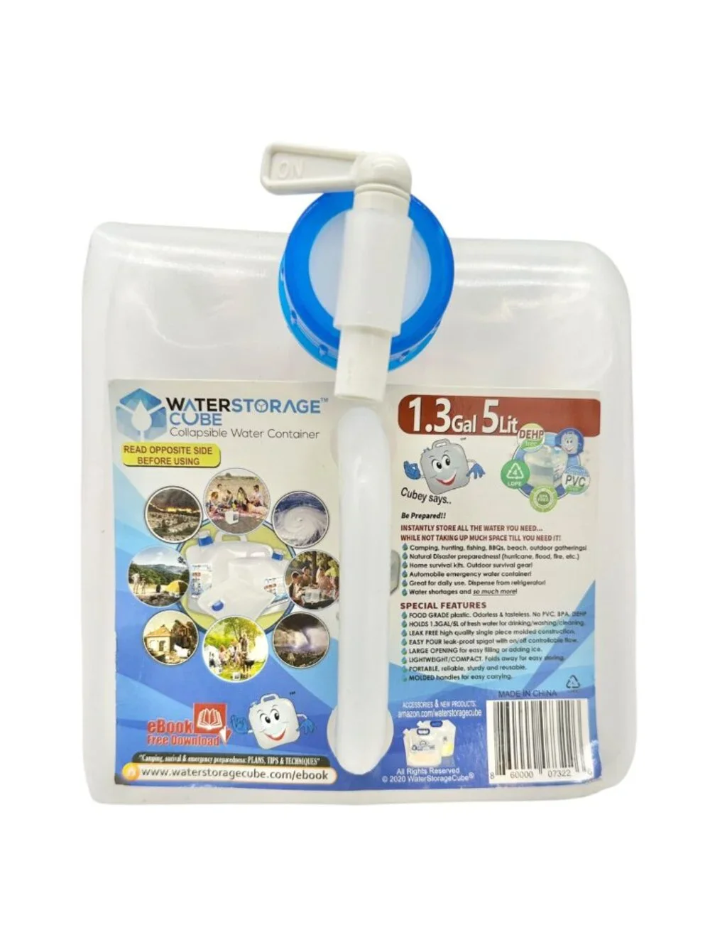WaterStorage Cube Collapsible 1.3 Gallon 5 Liter Water Container Spigot Portable